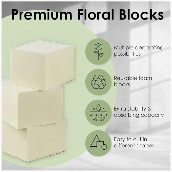 XCEL Floral Foam Block Unlike Any Other - Reusable Floral Blocks Flower Foam for Artificial Flower Arrangements (Cream - 4" x 4" x 3" (8 Pack))