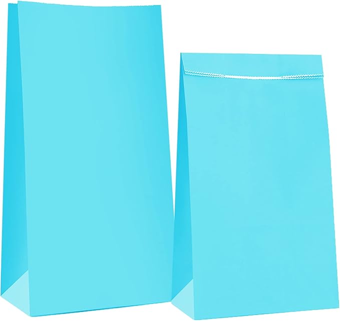 Oletx 30-Pack Blue Party Favor Paper Bags, 9'' Wrapped Treat Goodie Candy Paper Lunch Bags for Birthday Party, Babyshower, School Activitities
