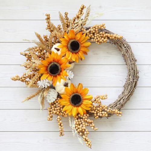 20 inch sunflower fall wreath for front door, main product view