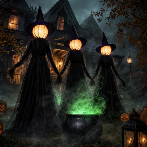 hourleey halloween witch decorations outdoor, 5ft set of, close-up detail