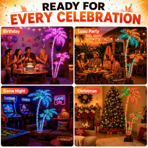 6ft smart led artificial palm tree with app showing dimensions