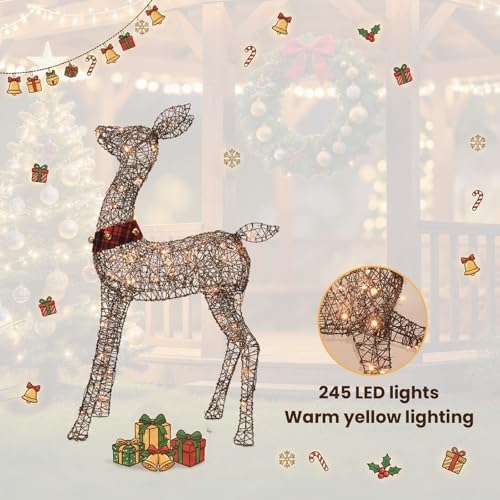 rattan deer family outdoor christmas decorations - 4, close-up detail