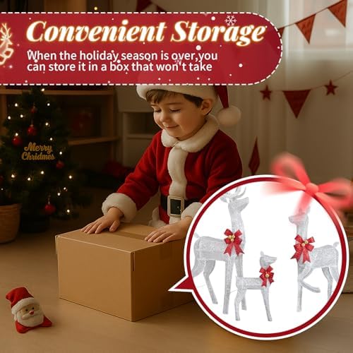 vingli 5ft silver lighted christmas reindeer family set, view 9