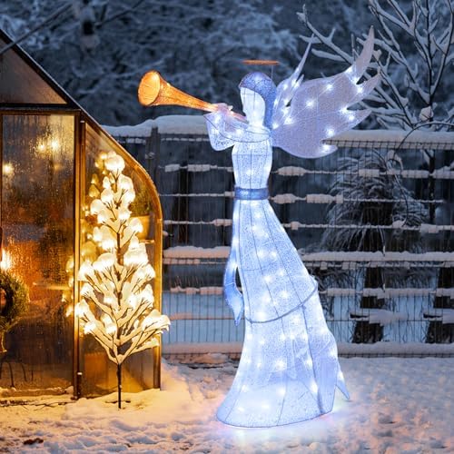 tangkula 5 ft christmas lighted angel with trumpet shown in use
