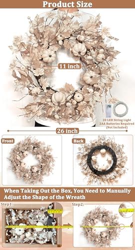 26 inch large foldable fall wreath for front, close-up detail