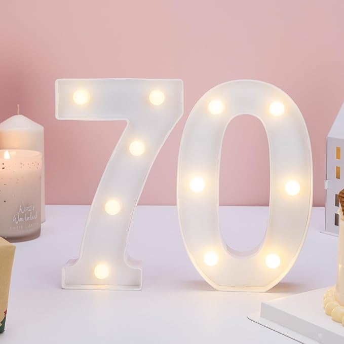 Decorative Led Light Up Numbers, 70th Birthday Decorations, Warm White Led Numbers Lights, Lighted Marquee Number Sign for Sweet 70th Party Decor