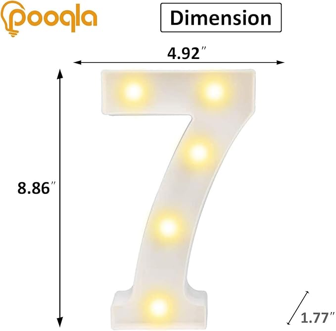 Pooqla LED Light Up Numbers, Warm White and Cool White Decorative Lighted Marquee Numbers, Light Up Numbers for Boys Girls Party, Wedding, Bar, Night Light, Room Decor, Birthday Decoration, Number 7