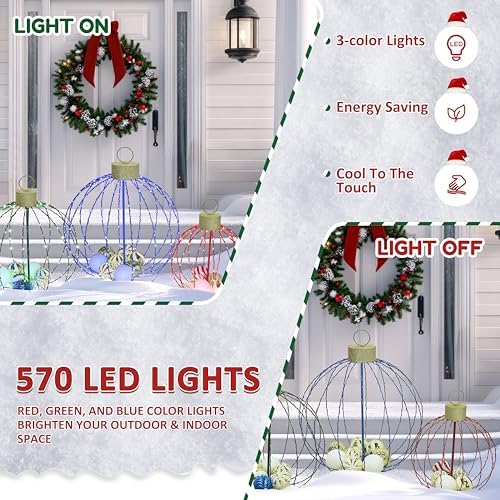 yardenaler outdoor christmas decorations, set of 3 lighted, side view