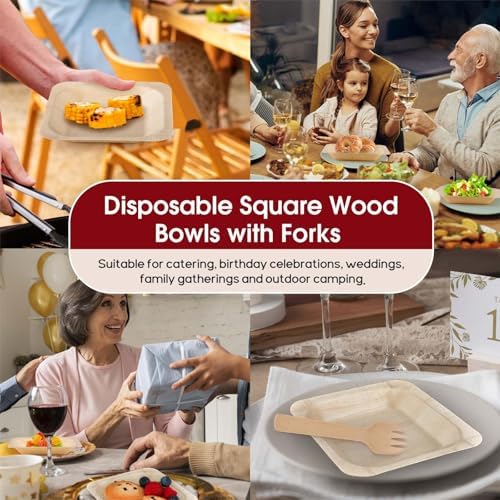 conli 300 pcs square disposable wood bowls bamboo showing dimensions