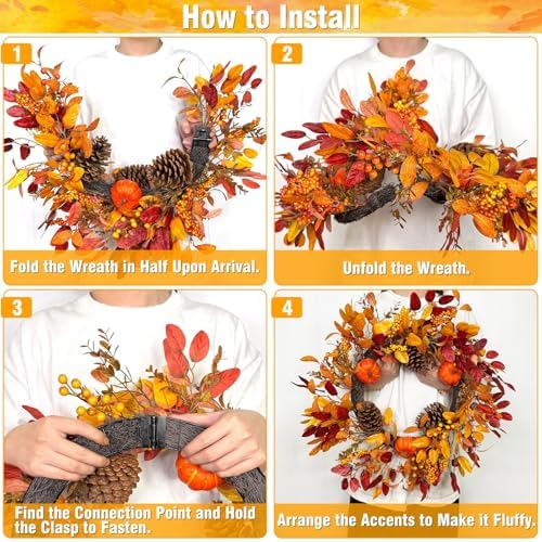 26 inch large foldable fall wreath for front on a desk or shelf