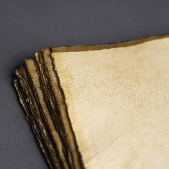 Wanderings Handmade Vintage Deckle Edge Blank Paper with Slightly Burned Edge - 5.8x8.3 (A5) - Package of 50 Recycled Paper for Writers, Invitations, Crafts, Memorials, Printmaking - Thick 150 GSM