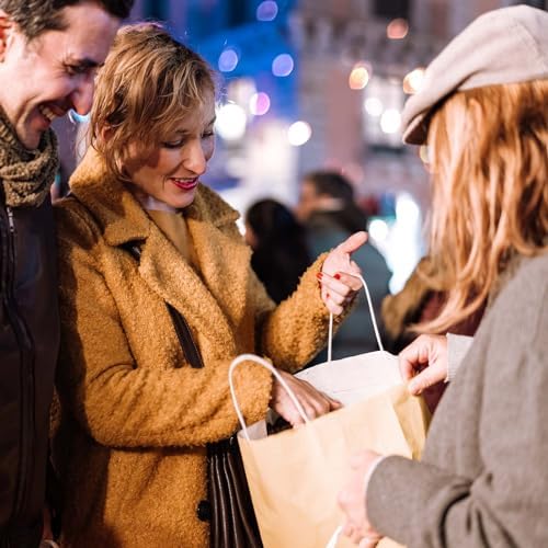 vanhel 100 Pack Brown Paper Bags with Handles,8x4.25x10.5 Inches,Gift Bags Medium Size,Gifts Bag Bulk for Festival,Birthday,Favor,Party,Shopping,Retail Merchandise.