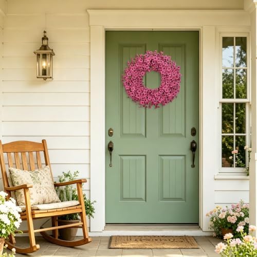 20" fuchsia artificial floral wreath for front door, package contents