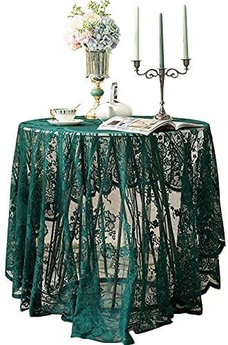 Gorgeous Round Lace Tablecloth,Vintage Floral Embroidered Table Cloths, Chic Round Table Cover for Wedding Banquet HolidayDinner Tables 60INCH (Vintage Green)