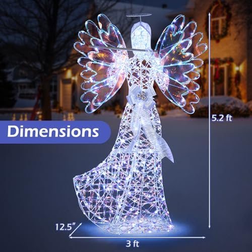 tangkula 5.2 ft christmas lighted iridescent angel with on a desk or shelf