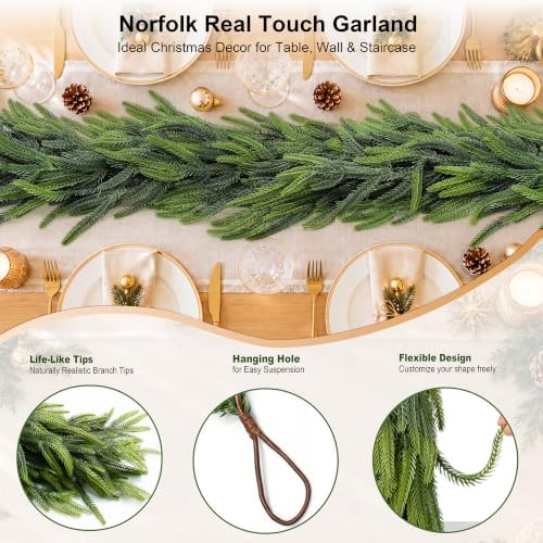 12ftx1 extra full christmas garland real touch norfolk showing dimensions