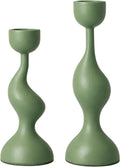 Smtyle Taper Candle Holders Set of 2 Sculptural Cast Aluminum Candlestick Holders, Modern Minimalist Sage Green Candle Stand for Dining Table, Living Room, Shelf Decor