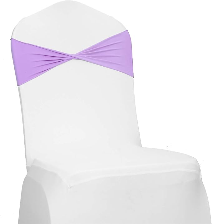 VDS Pack of 75 PCS | Lavender | Spandex Chair Sashes Bows Without Buckle | Stretch Elastic Banquet Universal Folding Chair Band Tie with for Wedding Party Conference Celebration Event Decoration