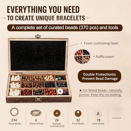 wooden beads bracelet kit, diy wood bead jewelry, close-up detail