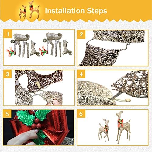 38in christmas deer set decoration 2pc deers, lighted showing dimensions