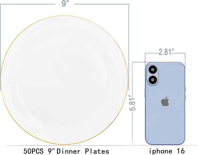 Festiva 50Pcs Gold Plastic Plates - 9 Inch White Plastic Plates with Gold Rim - Disposable Dinner Plates - include 50 salad&pasta Plate Perfect for Party&Wedding&Thanksgiving &Christmas