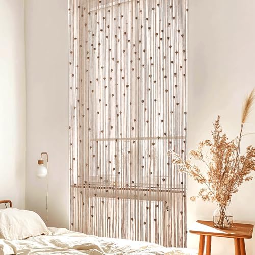 bechaeo boho handmade macrame beaded curtain, brown 1 shown in use