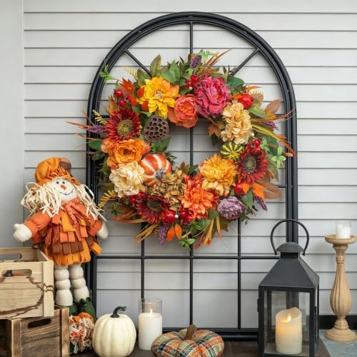 24 inch artificial harvest fall wreaths for front, package contents