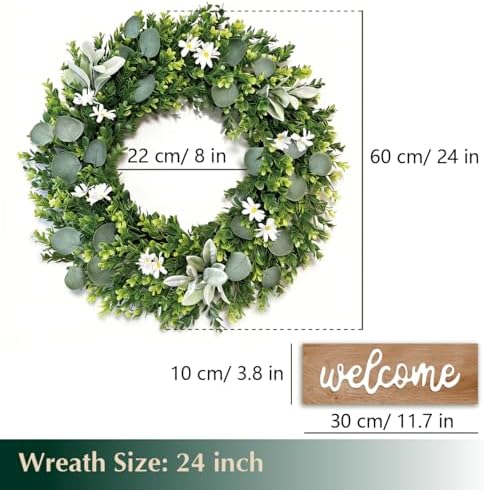 24inch spring wreaths for front door, faux boxwood shown in use