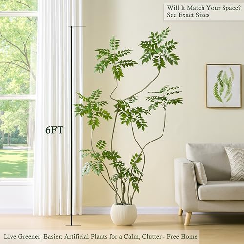 artificial sumac tree: 6ft faux mahonia fortunei tree shown in use