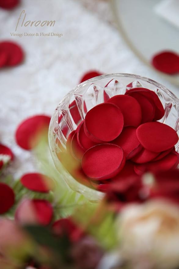 Floroom 300pcs Rose Petals Dark Red Faux Silk Flower Petals for Wedding Flower Girl Basket Aisle Scatter Dinner Table Centerpieces Party Confetti Bridal Shower Romantic Night Decoration