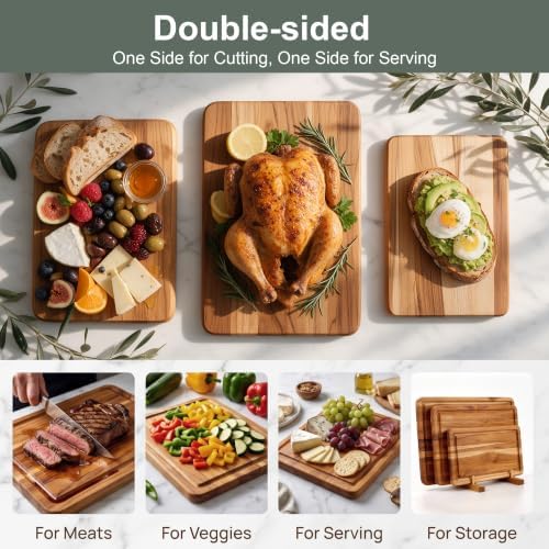 teak wood cutting board set with fast drying, side view