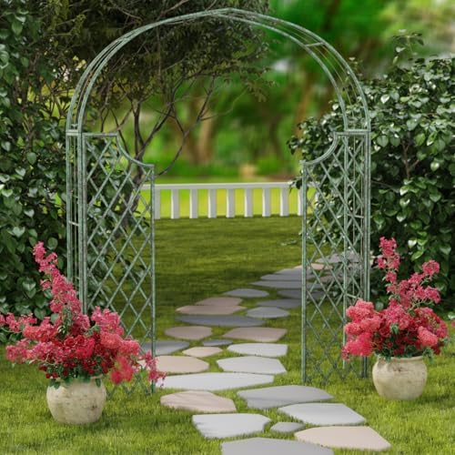 safavieh outdoor jaida metal garden arbor, 88" antique shown in use