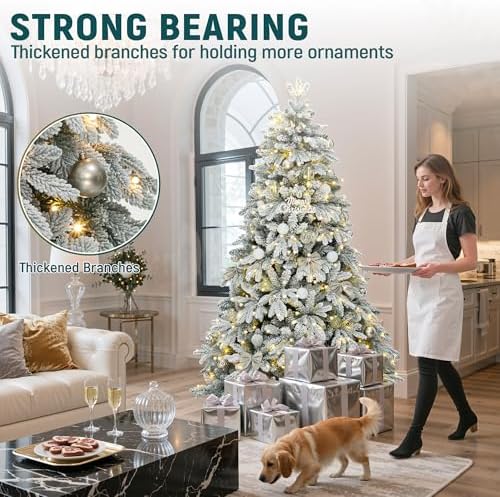 yitahome 7.5ft prelit flocked christmas tree with 1687 on a desk or shelf