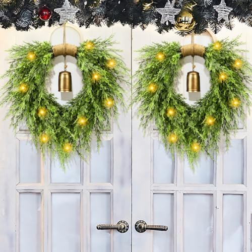 hungdao 21.6" christmas norfolk pine heart wreath with showing dimensions
