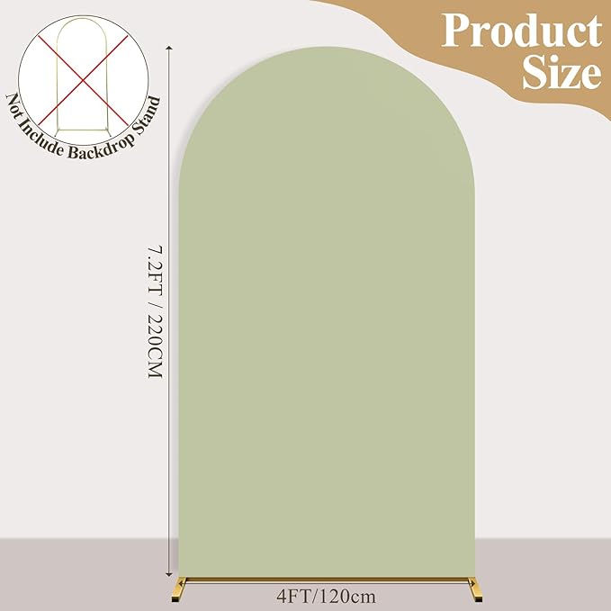 Ledido Wedding Arch Backdrop Cover 7.2FT Arch Covers Fitted Stretchy Spandex Round Top Stand Backdrop Cover for Wedding Banquet Ceremony Birthday Party Baby Shower Event Decoration,Green
