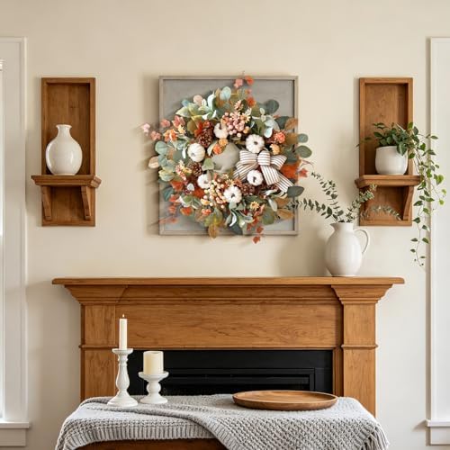 wanna-cul 24 inch farmhouse fall wreath for front, close-up detail