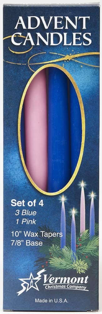 Blue Advent Candle Set - Made in The U.S.A. - 10 Inch Wax Taper Candles - 3 Blue Candles & 1 Pink Candle