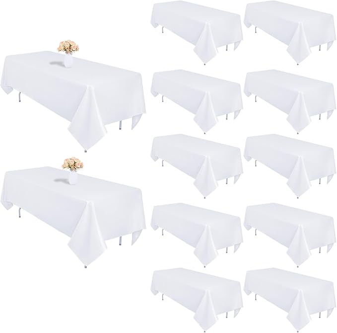12 Pack White Table Cloth 60 x 102 Inch Rectangular Tablecloths for 6 Foot Rectangle Tables, Wrinkle Resistant White Tablecloth Washable Polyester Fabric Table Covers for Buffet Wedding Party Banquet