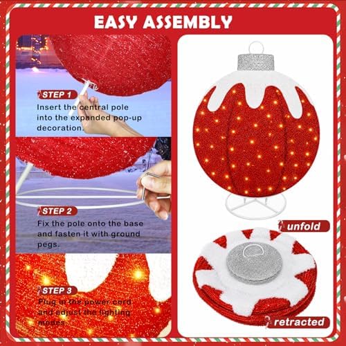 outdoor christmas ball ornaments, pop up lighted ball, side view