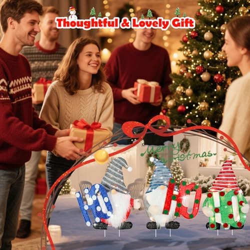 mumtop lighted christmas gnome yard stakes for outdoor on a desk or shelf