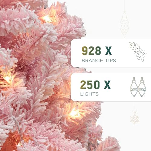 yitahome 6ft prelit pink flocked christmas tree with, close-up detail