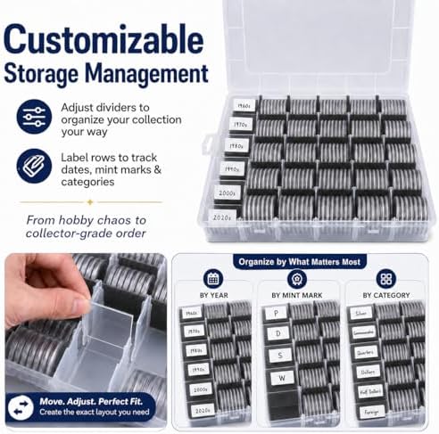 FULLCASE Coin Capsules for Collectors, 168-Piece Storage Case,Fits 20-46mm