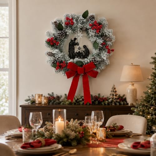svndlyn 22 inch lighted christmas wreath with nativity showing dimensions