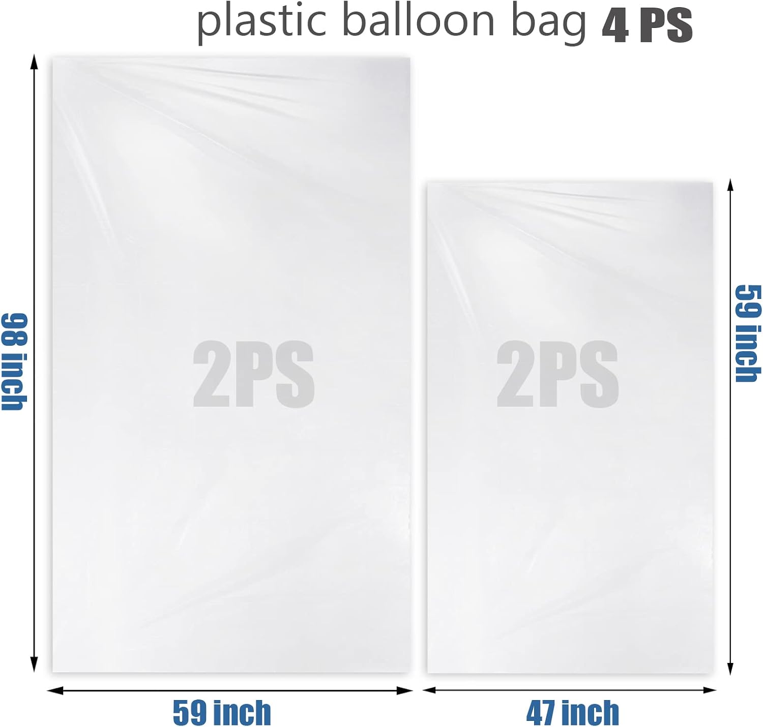 Kreapa 4 Pcs Large balloon bags, balloon transport bags transparent giant storage bag 59x98 inches(2pcs) + 47x59 inches(2pcs)