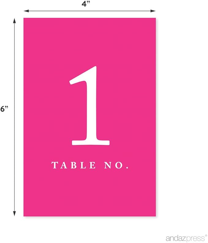 Andaz Press Table Numbers 1-20 on Perforated Paper, Fuchsia, 4x6-inch Single Sided Sign, 1-Set, For Weddings, Graduation