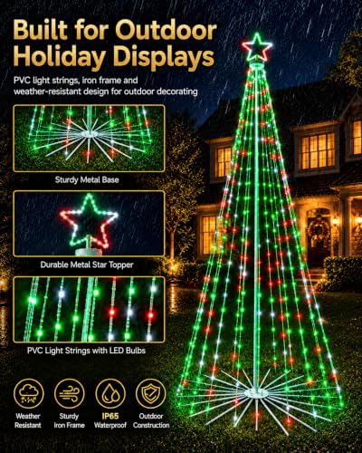 12ft smart 3d rgb animated outdoor christmas cone showing dimensions