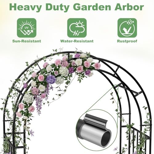 7ft garden arbor with gate, garden arch trellis, side view
