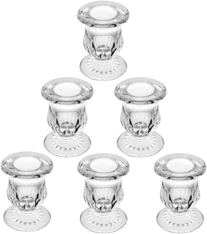 Glass Taper Candle Holder Set of 6 - Clear Crystal Candlestick Holders for Tapered Candles, Elegant Candle Stick Holder Set for Wedding Party Christmas Thanksgiving Festival (6, Transparent)