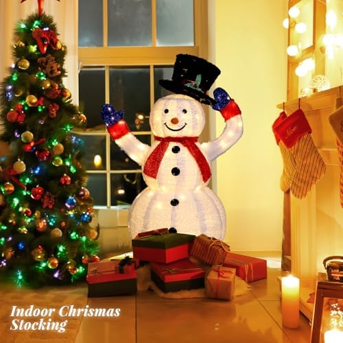 vingli 4ft auto-waving outdoor snowman christmas decorations, lighted, close-up detail