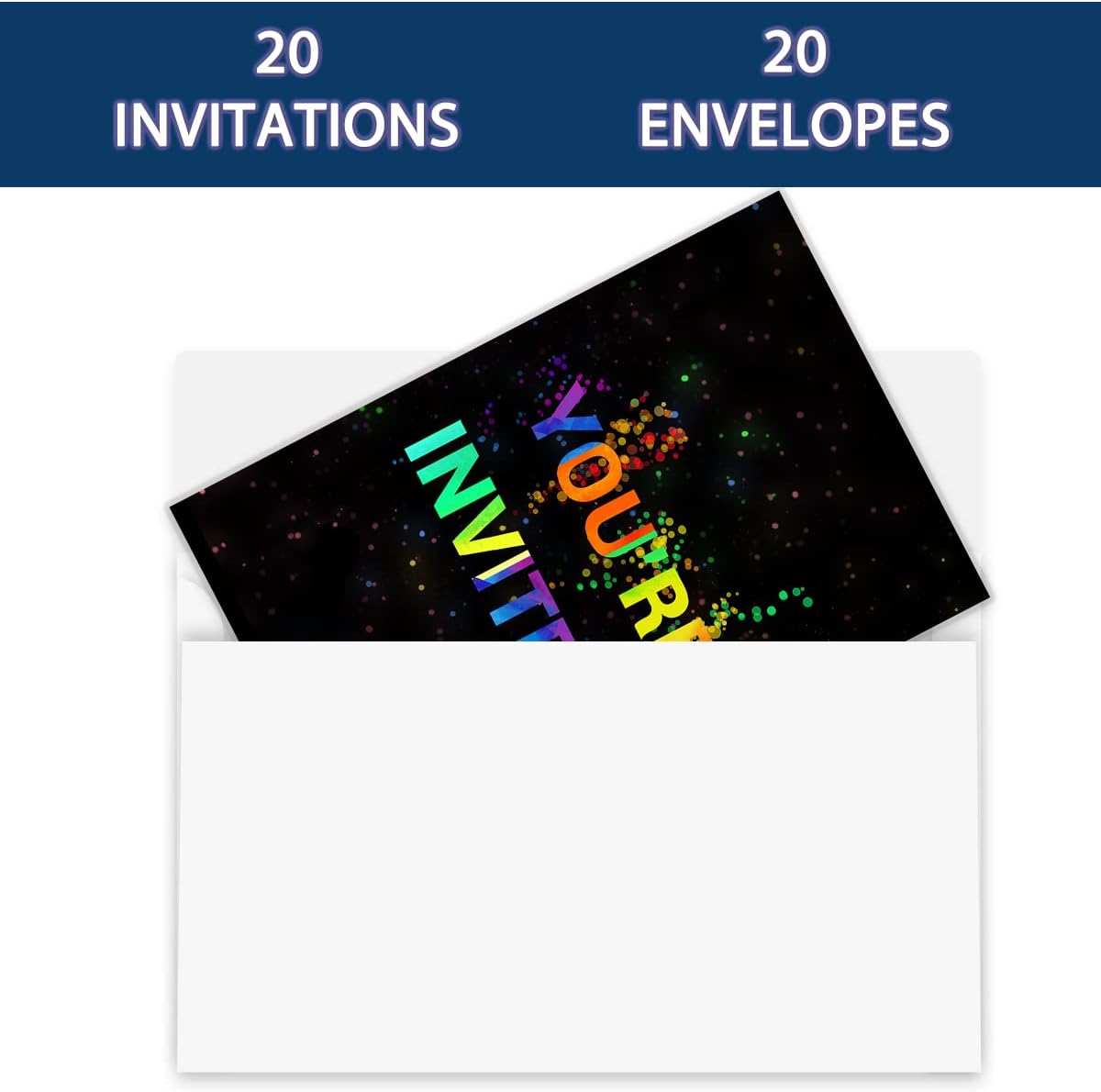Glow Let's Play Birthday Party Invitations For Boys Girls, Neon Party Invites For Kids, Double Sided Design(20 Cards + Envelopes)